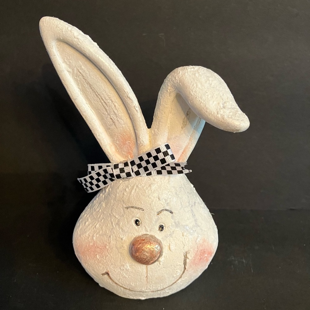 Ceramic Bunny Head with Checkered Bow (inspired by MacKenzie-Childs)